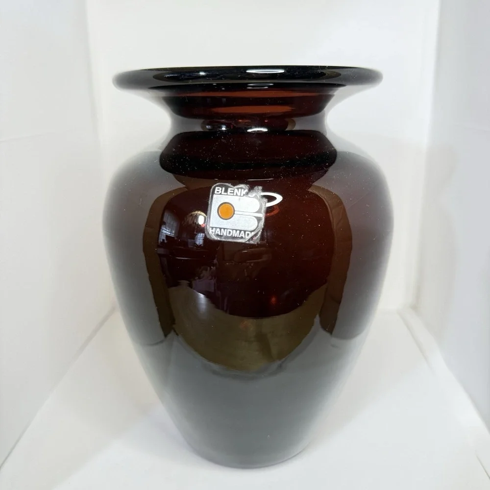 Vtg Blenko Glass Amethyst Vase, 1980-90s‎ sticker  6.75